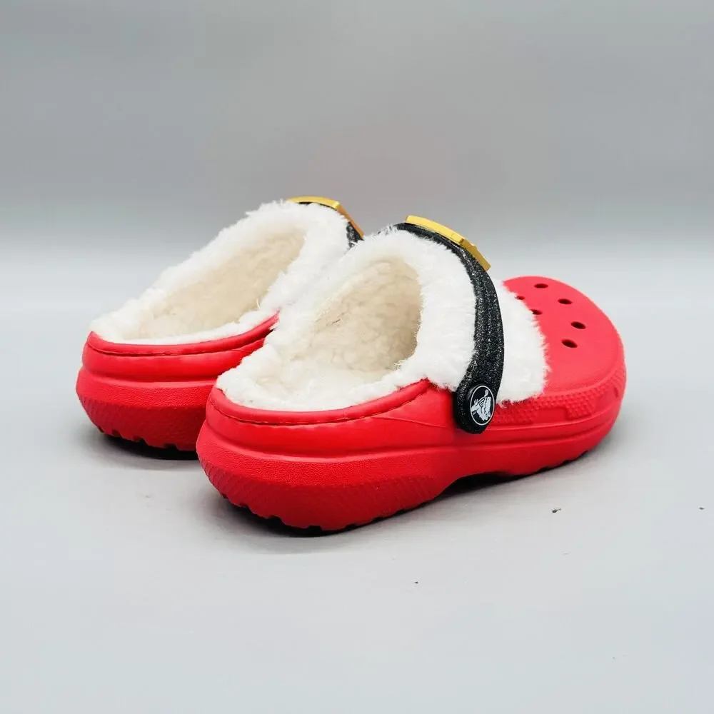 Crocs Shoes Girls 11 Red Glitter Fur Lined Clog Slip On Slippers Holiday Santa